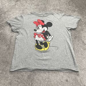 Disney Minnie Mouse Graphic T-Shirt Women Large Gray Crew Neck Casual Cotton Tee